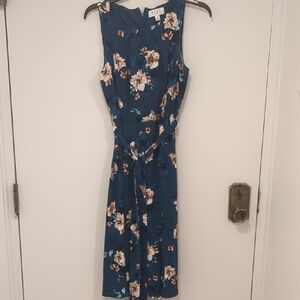 Elle Navy Floral Midi Dress With Belt